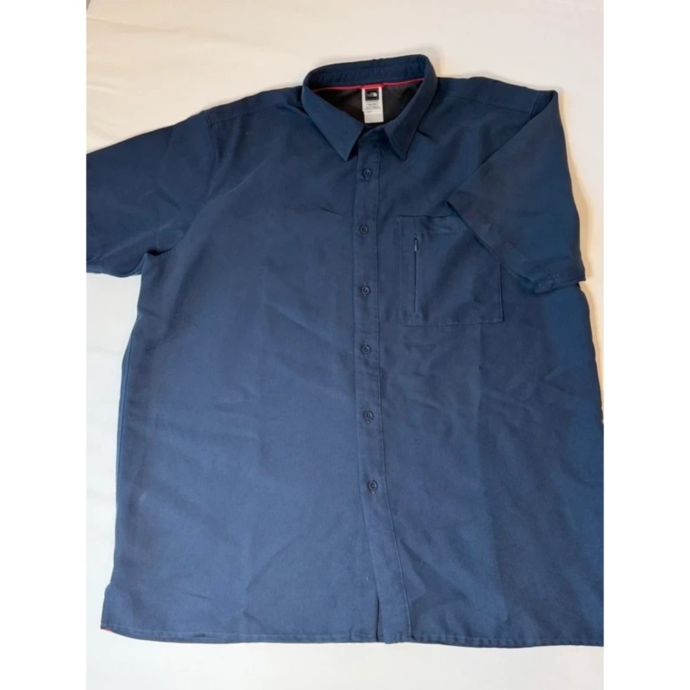 The North Face Men's XXL Blue Short Sleeve Button Up Hiking Shirt Zip Pocket